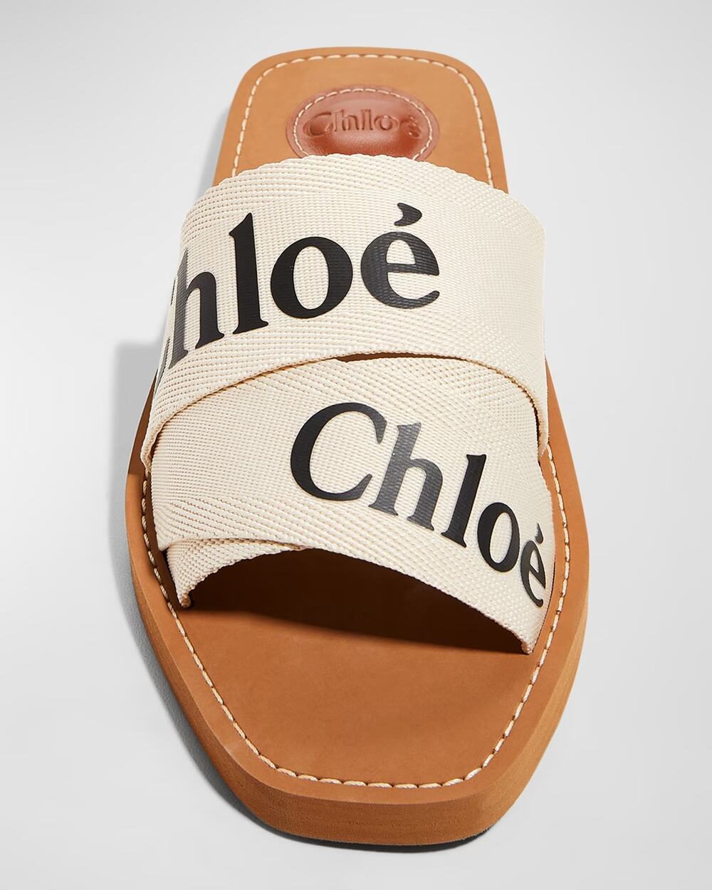 Chloe Woody Logo Linen Slides Sandal
